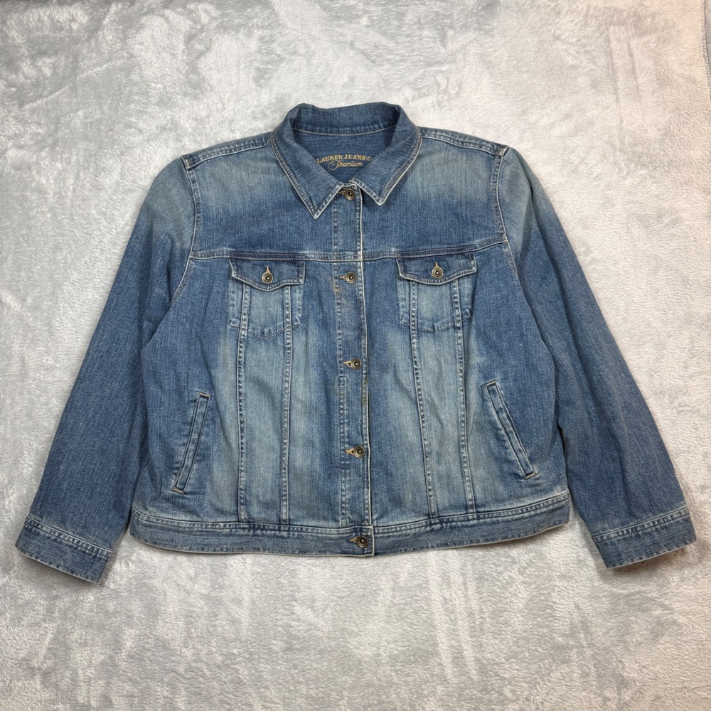 Lauren Jeans Co Ralph Lauren Denim Jacket Womens 2X Blue Faded Trucker Y2K